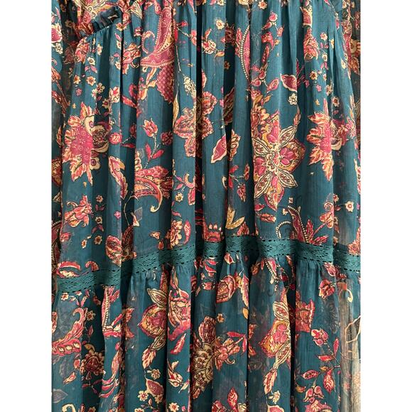 Band of the Free XS Dark Green Floral Boho Cottage Maxi Dress tiered - Picture 7 of 13